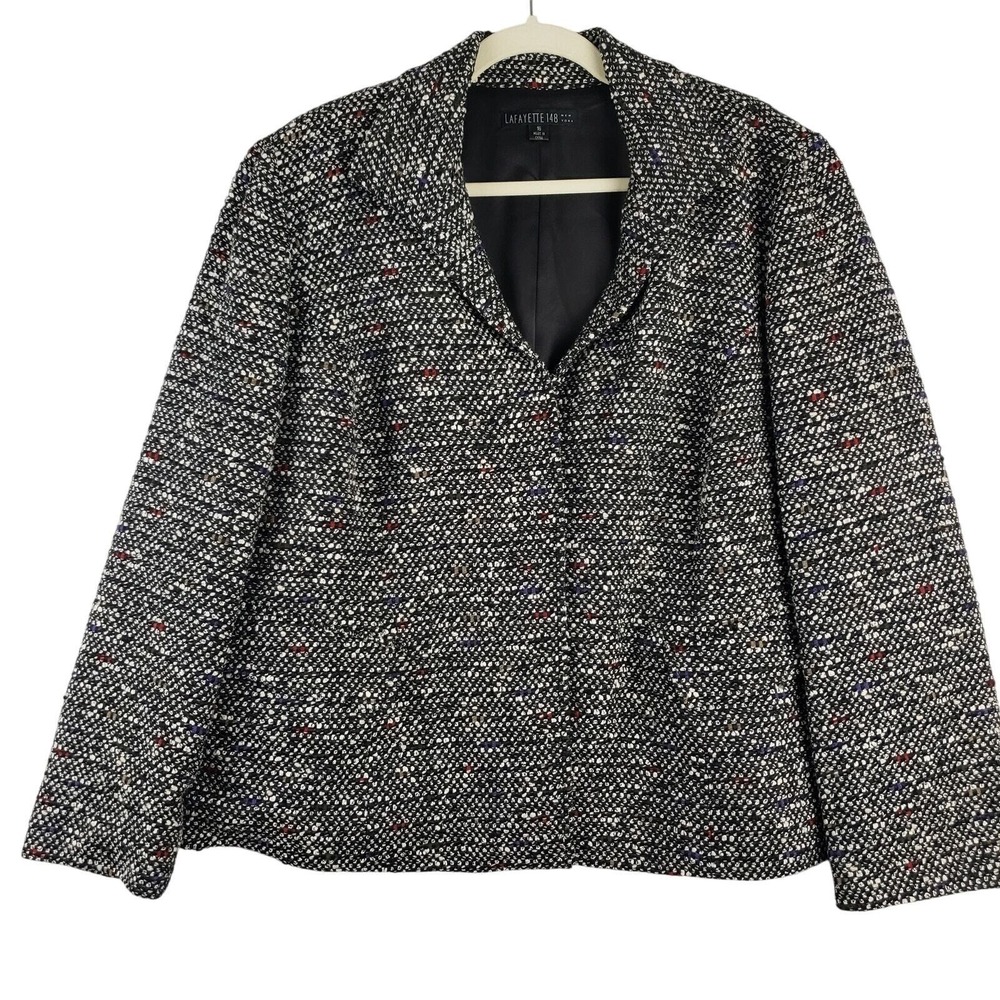 Lafayette 148 Womens 16 Boucle Tweed Blazer Jacket Black White Old Money Classic